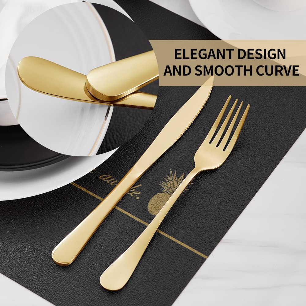 12-Piece Gold Steak Knives Set, Stainless Steel | Serrated, Dishwasher Safe, Dinner Knives