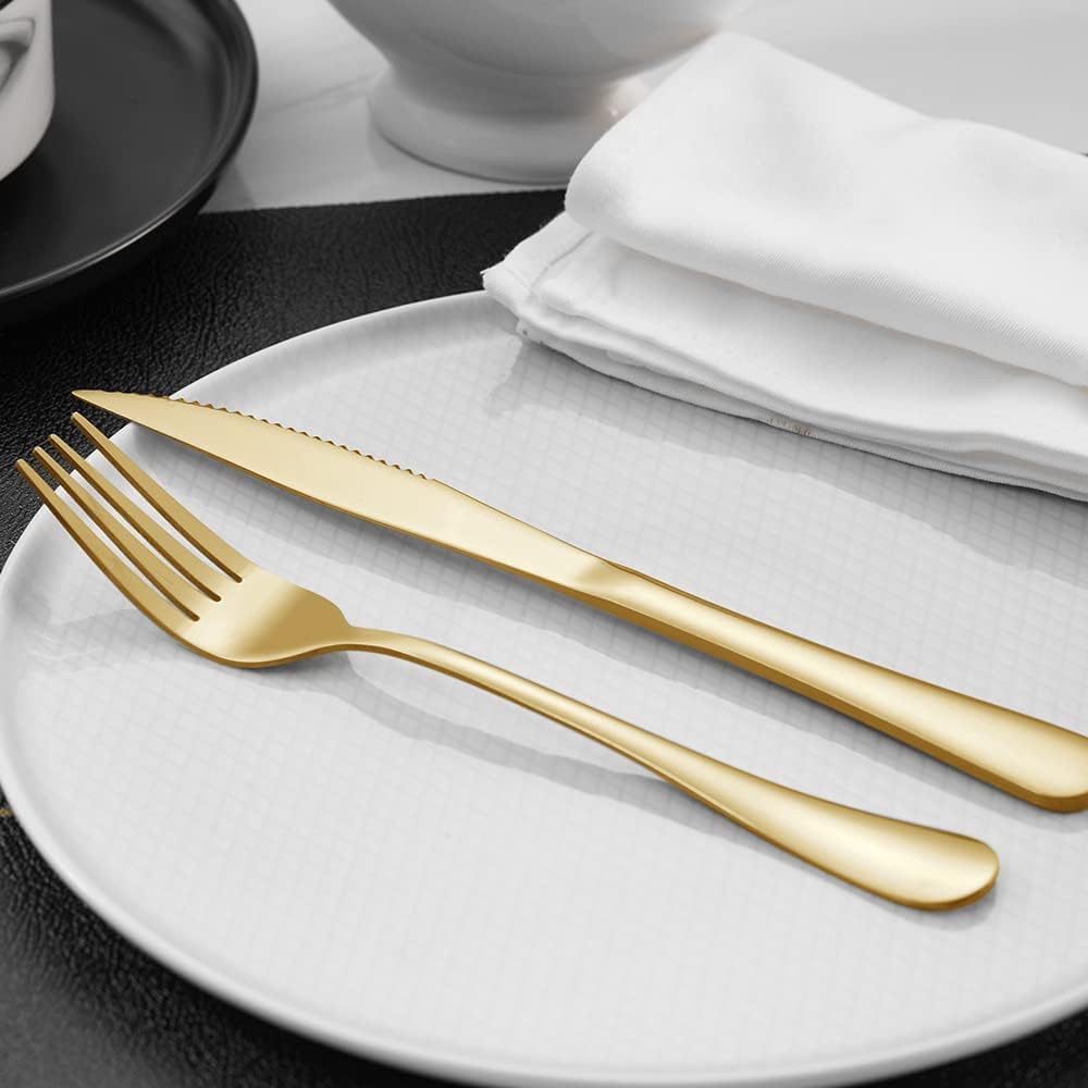 12-Piece Gold Steak Knives Set, Stainless Steel | Serrated, Dishwasher Safe, Dinner Knives