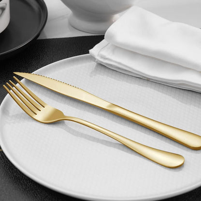 12-Piece Gold Steak Knives Set, Stainless Steel | Serrated, Dishwasher Safe, Dinner Knives