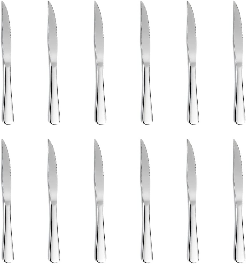 12-Piece Gold Steak Knives Set, Stainless Steel | Serrated, Dishwasher Safe, Dinner Knives