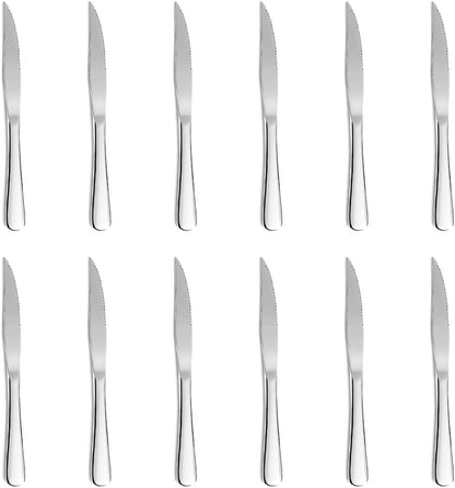12-Piece Gold Steak Knives Set, Stainless Steel | Serrated, Dishwasher Safe, Dinner Knives