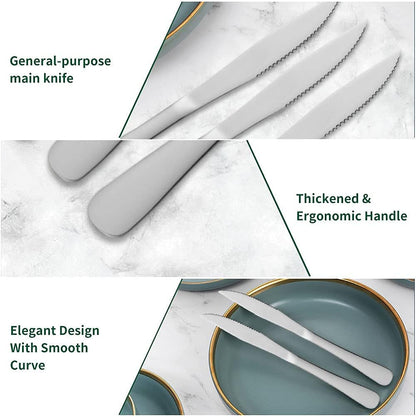 12-Piece Gold Steak Knives Set, Stainless Steel | Serrated, Dishwasher Safe, Dinner Knives