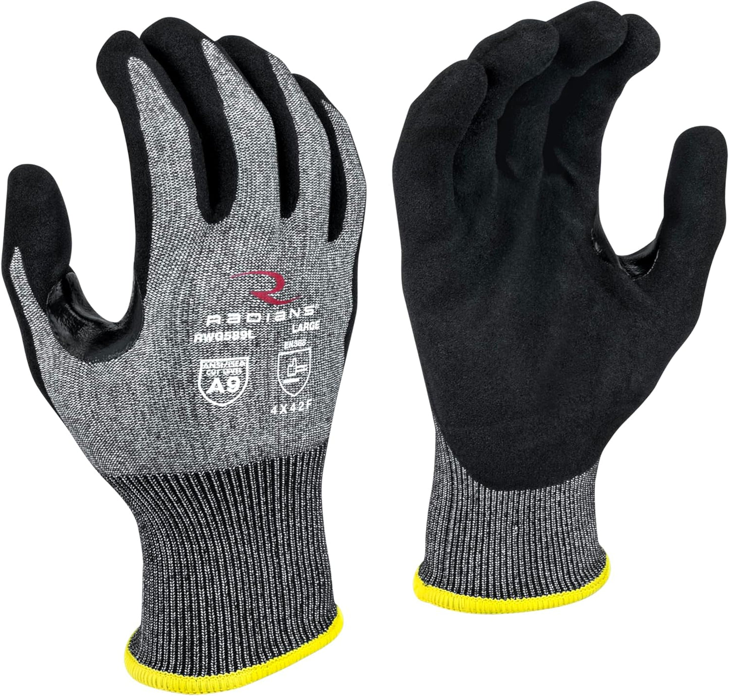 Unisex Touchscreen Cut Level A9 Sandy Foam Nitrile Coated Cut Resistant Work Glove - Gray Shell/Black Palm, Standard Size M