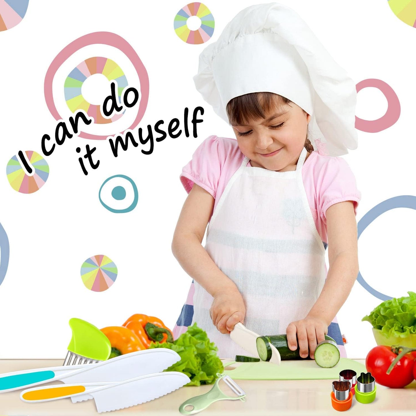 4 Pcs Kids Knife Set, Kids Kitchen Knife with Crinkle Cutter, Serrated Edges Plastic Toddler Chef Knife for Real Cooking & Cutting Fruit Bread