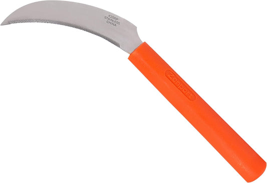 K206P Stainless Steel Sickle, A+ Grade, Plastic Handle, 4.3-Inch Blade , Orange