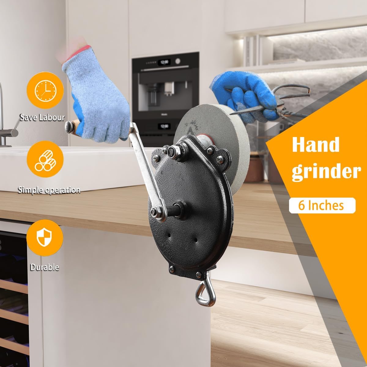 Hand-cranking Knife Sharpener for Hunting, Heavy Duty Knife Sharpener System Bearing Type 6 Inches DIY Polishing Machine Tool Grinder Marble Polishing Wheel