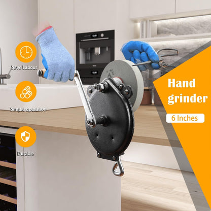 Hand-cranking Knife Sharpener for Hunting, Heavy Duty Knife Sharpener System Bearing Type 6 Inches DIY Polishing Machine Tool Grinder Marble Polishing Wheel