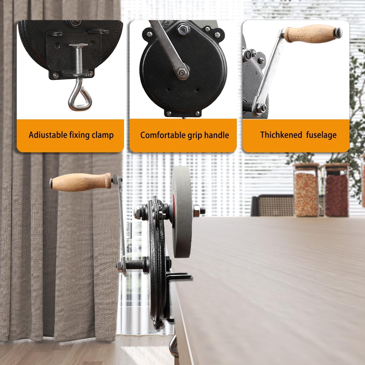 Hand-cranking Knife Sharpener for Hunting, Heavy Duty Knife Sharpener System Bearing Type 6 Inches DIY Polishing Machine Tool Grinder Marble Polishing Wheel