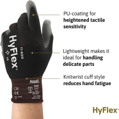 HYFLEX 11-600 Light Duty Nylon Industrial Gloves w/Palm Coating for Metal Fabrication