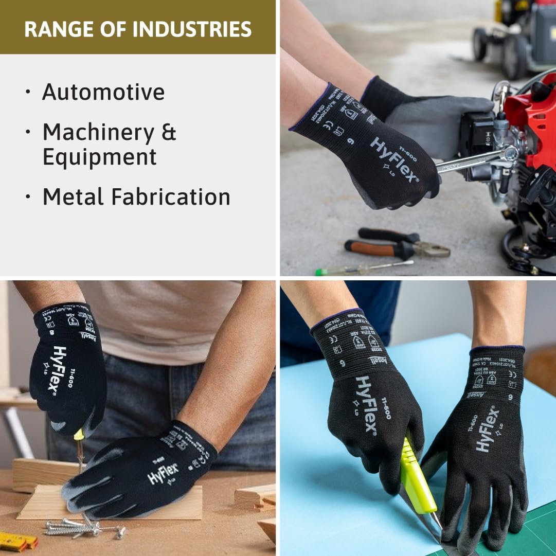 HYFLEX 11-600 Light Duty Nylon Industrial Gloves w/Palm Coating for Metal Fabrication
