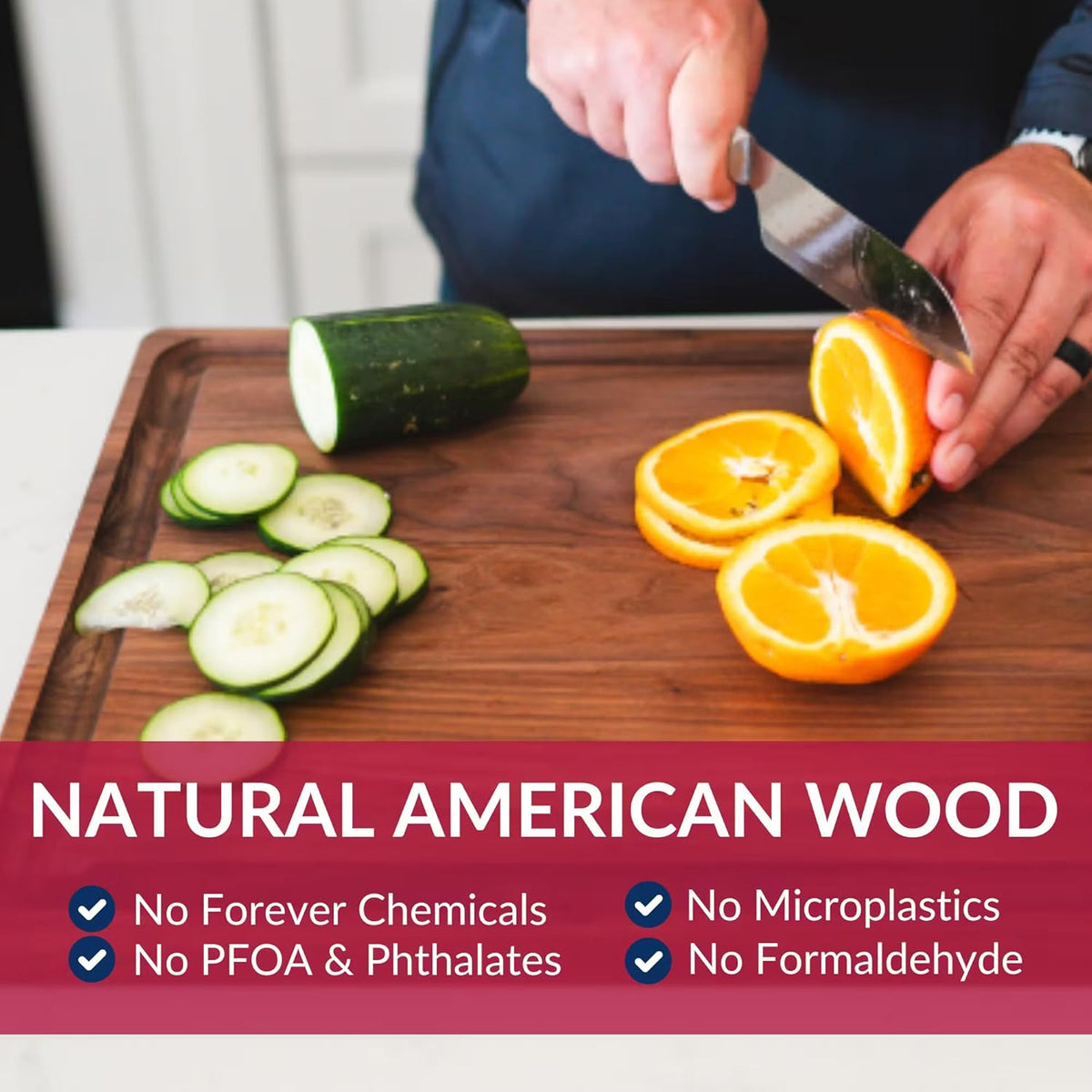 Made in USA Black Walnut Wood Cutting Board - Butcher Block Wooden Carving Board with Juice Well made from Sustainable Hardwood (17x11)