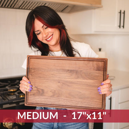 Made in USA Black Walnut Wood Cutting Board - Butcher Block Wooden Carving Board with Juice Well made from Sustainable Hardwood (17x11)