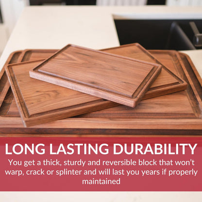 Made in USA Black Walnut Wood Cutting Board - Butcher Block Wooden Carving Board with Juice Well made from Sustainable Hardwood (17x11)