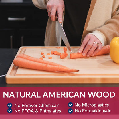 Made in USA Black Walnut Wood Cutting Board - Butcher Block Wooden Carving Board with Juice Well made from Sustainable Hardwood (17x11)