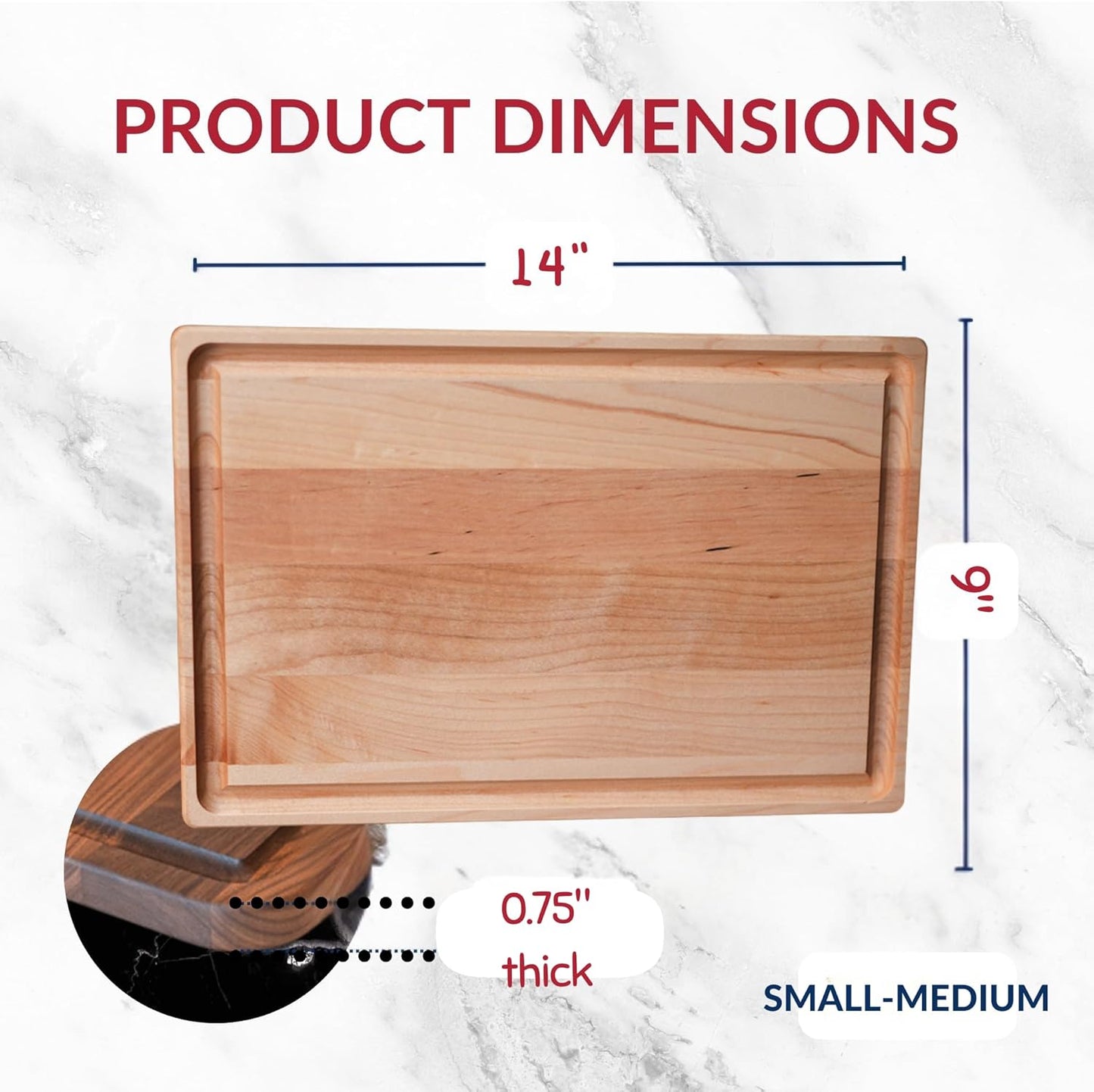 Made in USA Black Walnut Wood Cutting Board - Butcher Block Wooden Carving Board with Juice Well made from Sustainable Hardwood (17x11)