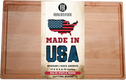 Made in USA Black Walnut Wood Cutting Board - Butcher Block Wooden Carving Board with Juice Well made from Sustainable Hardwood (17x11)