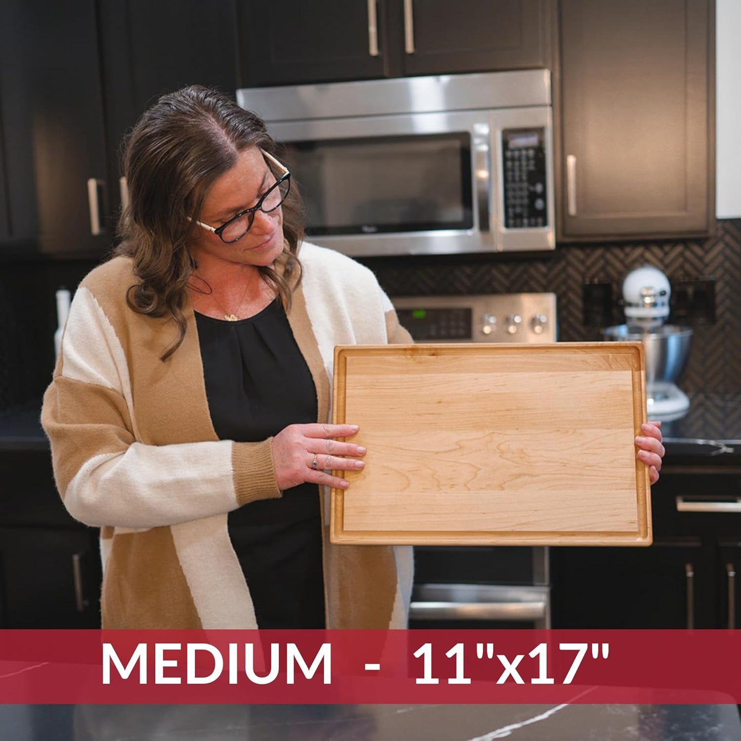 Made in USA Black Walnut Wood Cutting Board - Butcher Block Wooden Carving Board with Juice Well made from Sustainable Hardwood (17x11)