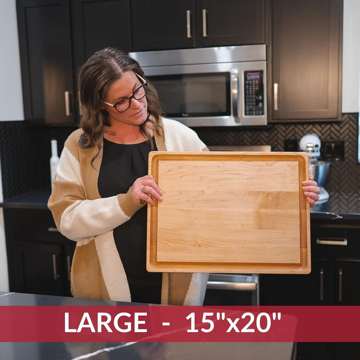 Made in USA Black Walnut Wood Cutting Board - Butcher Block Wooden Carving Board with Juice Well made from Sustainable Hardwood (17x11)