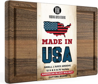 Made in USA Black Walnut Wood Cutting Board - Butcher Block Wooden Carving Board with Juice Well made from Sustainable Hardwood (17x11)