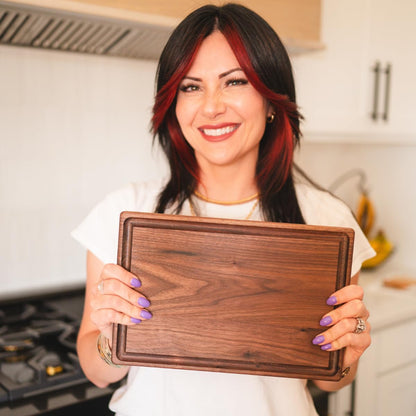 Made in USA Black Walnut Wood Cutting Board - Butcher Block Wooden Carving Board with Juice Well made from Sustainable Hardwood (17x11)