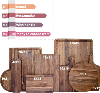 Made in USA Black Walnut Wood Cutting Board - Butcher Block Wooden Carving Board with Juice Well made from Sustainable Hardwood (17x11)