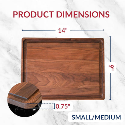 Made in USA Black Walnut Wood Cutting Board - Butcher Block Wooden Carving Board with Juice Well made from Sustainable Hardwood (17x11)
