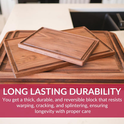 Made in USA Black Walnut Wood Cutting Board - Butcher Block Wooden Carving Board with Juice Well made from Sustainable Hardwood (17x11)