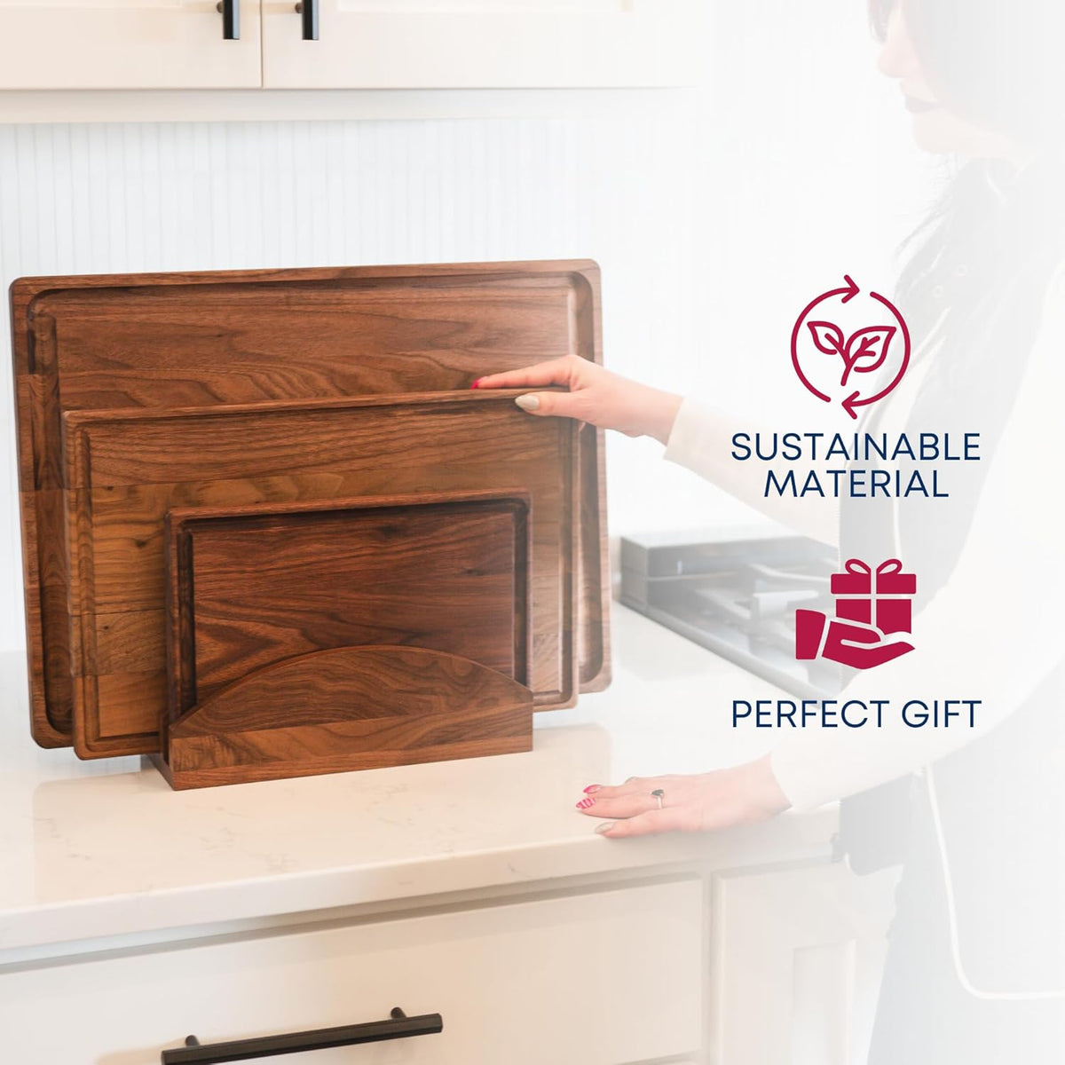 Made in USA Black Walnut Wood Cutting Board - Butcher Block Wooden Carving Board with Juice Well made from Sustainable Hardwood (17x11)