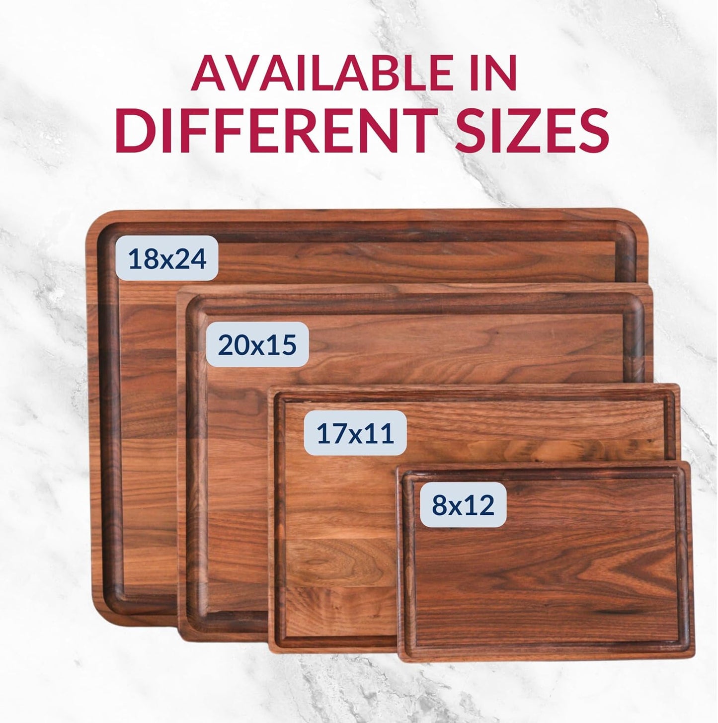 Made in USA Black Walnut Wood Cutting Board - Butcher Block Wooden Carving Board with Juice Well made from Sustainable Hardwood (17x11)