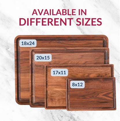 Made in USA Black Walnut Wood Cutting Board - Butcher Block Wooden Carving Board with Juice Well made from Sustainable Hardwood (17x11)