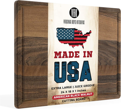 Made in USA Black Walnut Wood Cutting Board - Butcher Block Wooden Carving Board with Juice Well made from Sustainable Hardwood (17x11)