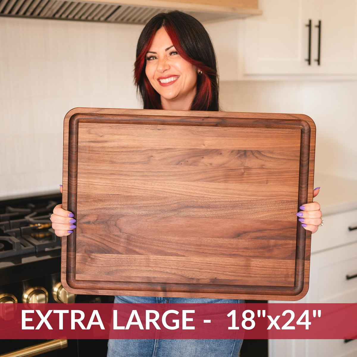 Made in USA Black Walnut Wood Cutting Board - Butcher Block Wooden Carving Board with Juice Well made from Sustainable Hardwood (17x11)