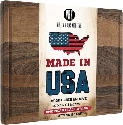 Made in USA Black Walnut Wood Cutting Board - Butcher Block Wooden Carving Board with Juice Well made from Sustainable Hardwood (17x11)