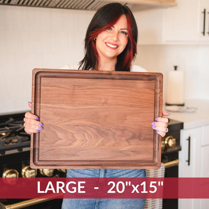 Made in USA Black Walnut Wood Cutting Board - Butcher Block Wooden Carving Board with Juice Well made from Sustainable Hardwood (17x11)