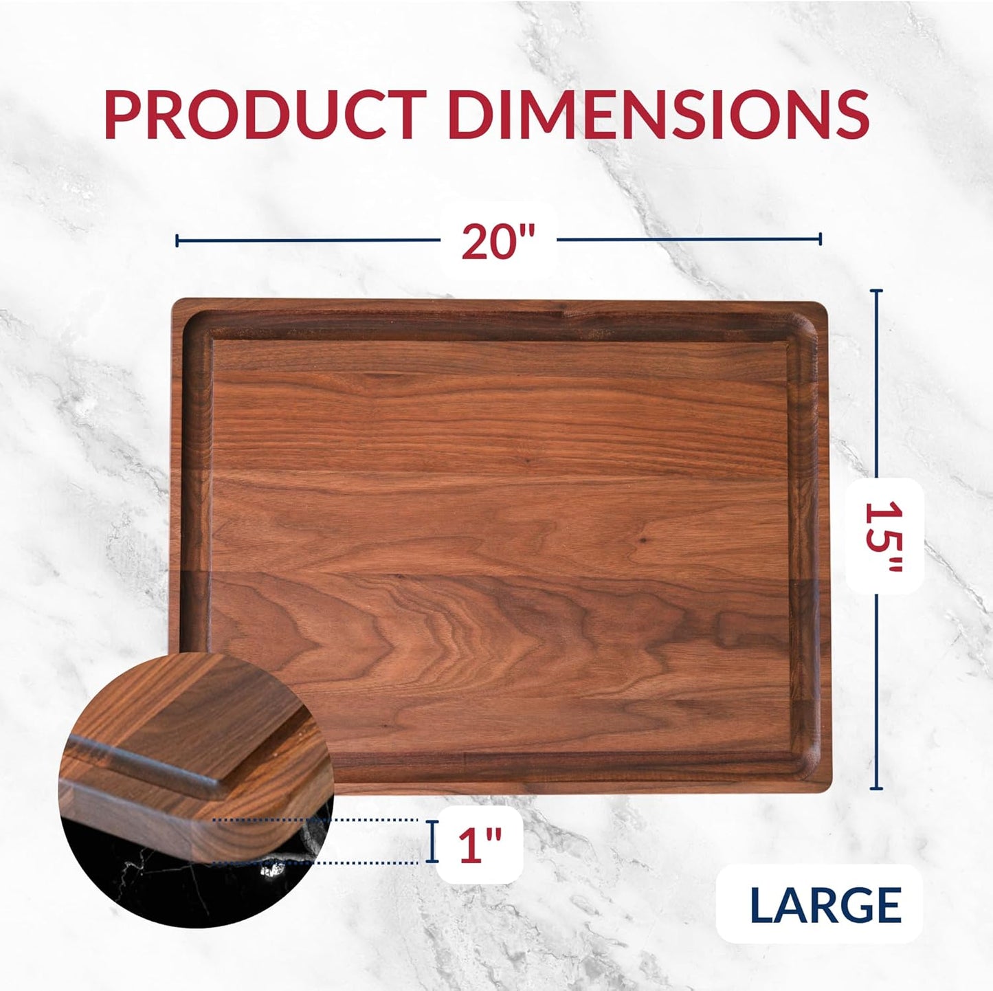 Made in USA Black Walnut Wood Cutting Board - Butcher Block Wooden Carving Board with Juice Well made from Sustainable Hardwood (17x11)