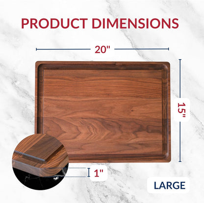 Made in USA Black Walnut Wood Cutting Board - Butcher Block Wooden Carving Board with Juice Well made from Sustainable Hardwood (17x11)