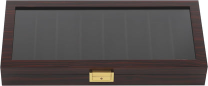 Knife Display Case 8 Slot Knife Storage Box with Lock,Transparent Glass Top, Pocket Knife Collection Organizer Multi Purpose Safe Lock Box, Men Gift (Ebony Color)