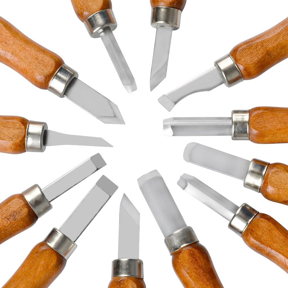 17Pack Small Wood Carving Set, 12pcs Wood Carving Tools SK2 Carbon Steel + 4pcs Whetstone + 1pcs Storage Case for Beginners DIY Woodworking Sculpting Whittling with Safety Cap