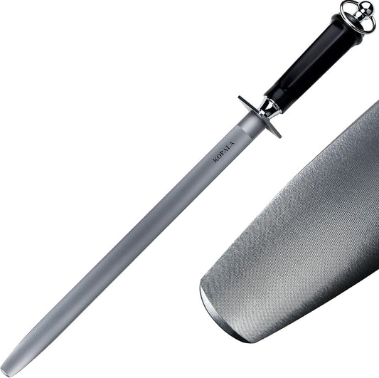 Sharpening Steel Knife Sharpener Rod Flat 12 IN Honing Steel for Knife | Magnetized Super Fine Honing Rod with Gift Box Black Handle