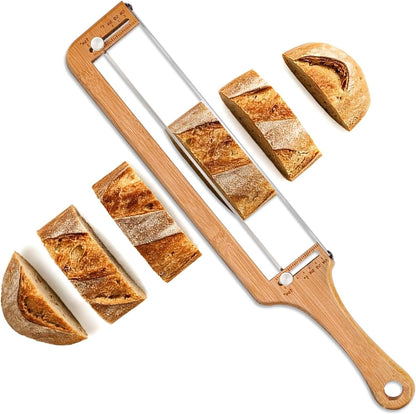 Adjustable Bread Slicer, Bread Knife for Homemade Bread, Manual Slicer Cutter Sharp Serrated Stainless Steel Blade Sourdough Tools for Baguettes, Bagels & Loaves, Ideal Gift for Bakers