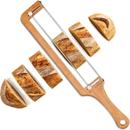 Adjustable Bread Slicer, Bread Knife for Homemade Bread, Manual Slicer Cutter Sharp Serrated Stainless Steel Blade Sourdough Tools for Baguettes, Bagels & Loaves, Ideal Gift for Bakers