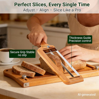Adjustable Bread Slicer, Bread Knife for Homemade Bread, Manual Slicer Cutter Sharp Serrated Stainless Steel Blade Sourdough Tools for Baguettes, Bagels & Loaves, Ideal Gift for Bakers