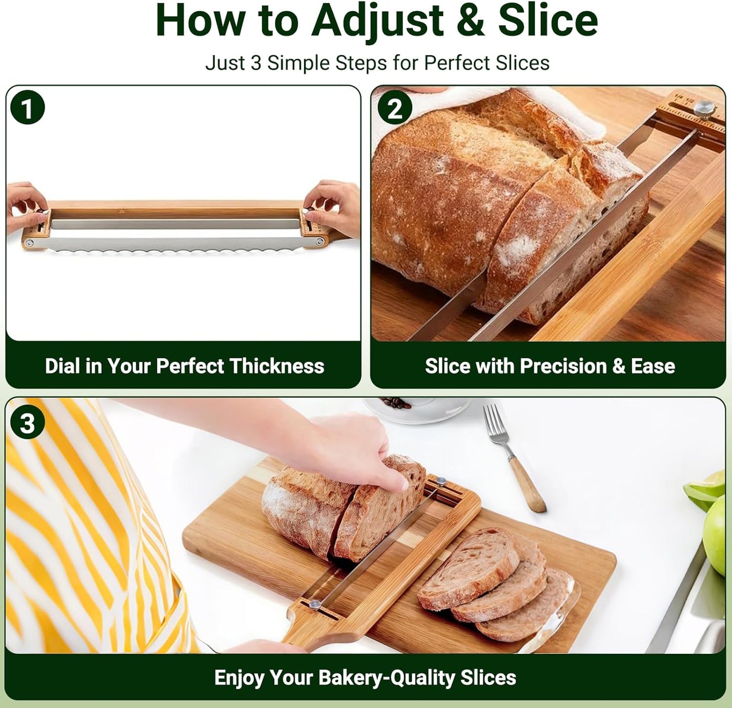 Adjustable Bread Slicer, Bread Knife for Homemade Bread, Manual Slicer Cutter Sharp Serrated Stainless Steel Blade Sourdough Tools for Baguettes, Bagels & Loaves, Ideal Gift for Bakers