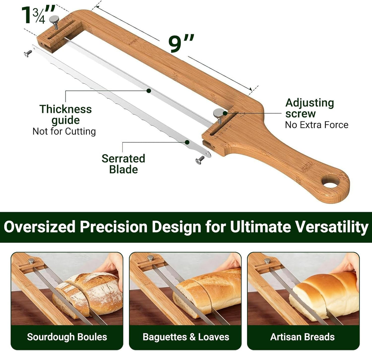 Adjustable Bread Slicer, Bread Knife for Homemade Bread, Manual Slicer Cutter Sharp Serrated Stainless Steel Blade Sourdough Tools for Baguettes, Bagels & Loaves, Ideal Gift for Bakers