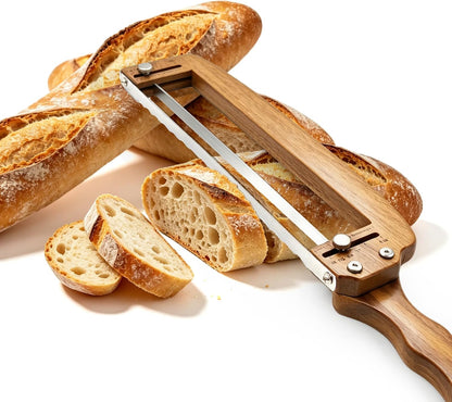 Adjustable Bread Slicer, Bread Knife for Homemade Bread, Manual Slicer Cutter Sharp Serrated Stainless Steel Blade Sourdough Tools for Baguettes, Bagels & Loaves, Ideal Gift for Bakers