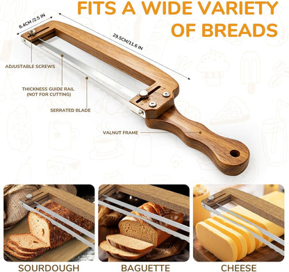Adjustable Bread Slicer, Bread Knife for Homemade Bread, Manual Slicer Cutter Sharp Serrated Stainless Steel Blade Sourdough Tools for Baguettes, Bagels & Loaves, Ideal Gift for Bakers