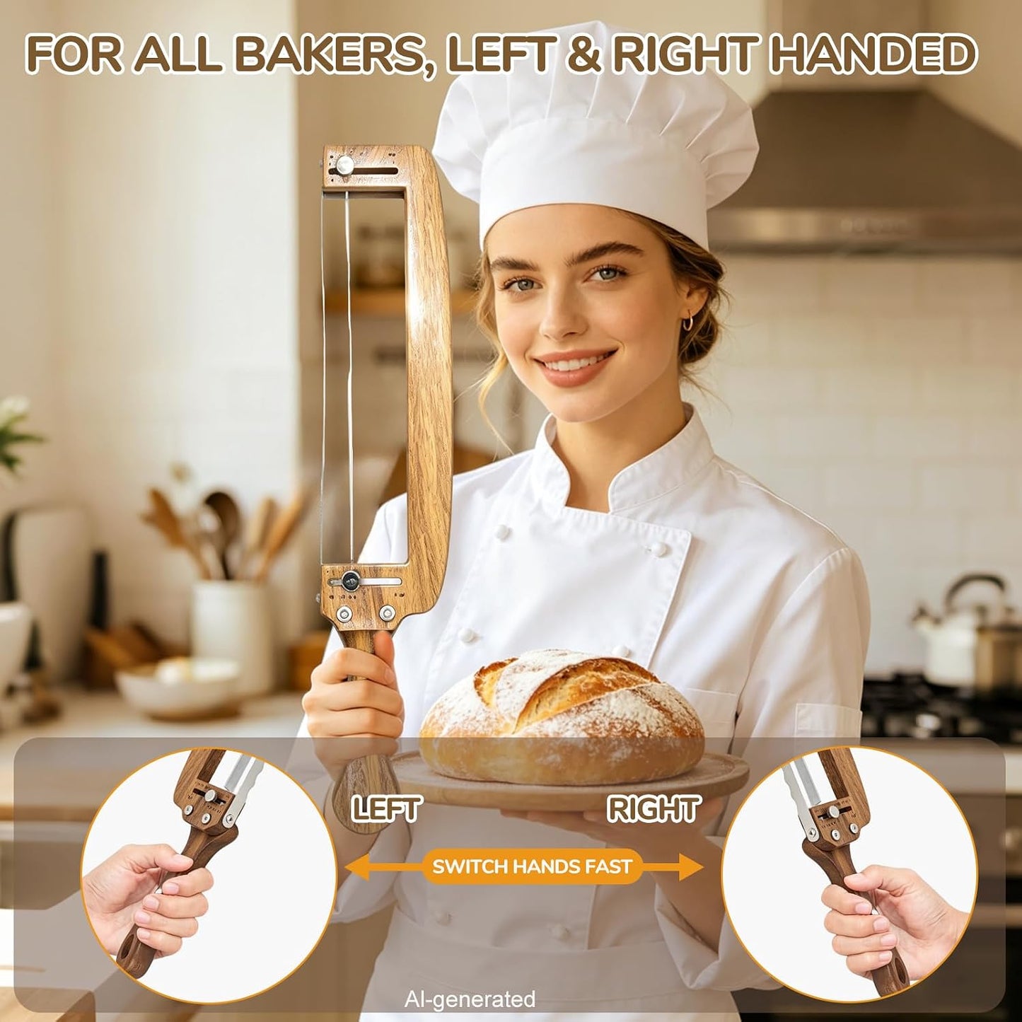 Adjustable Bread Slicer, Bread Knife for Homemade Bread, Manual Slicer Cutter Sharp Serrated Stainless Steel Blade Sourdough Tools for Baguettes, Bagels & Loaves, Ideal Gift for Bakers