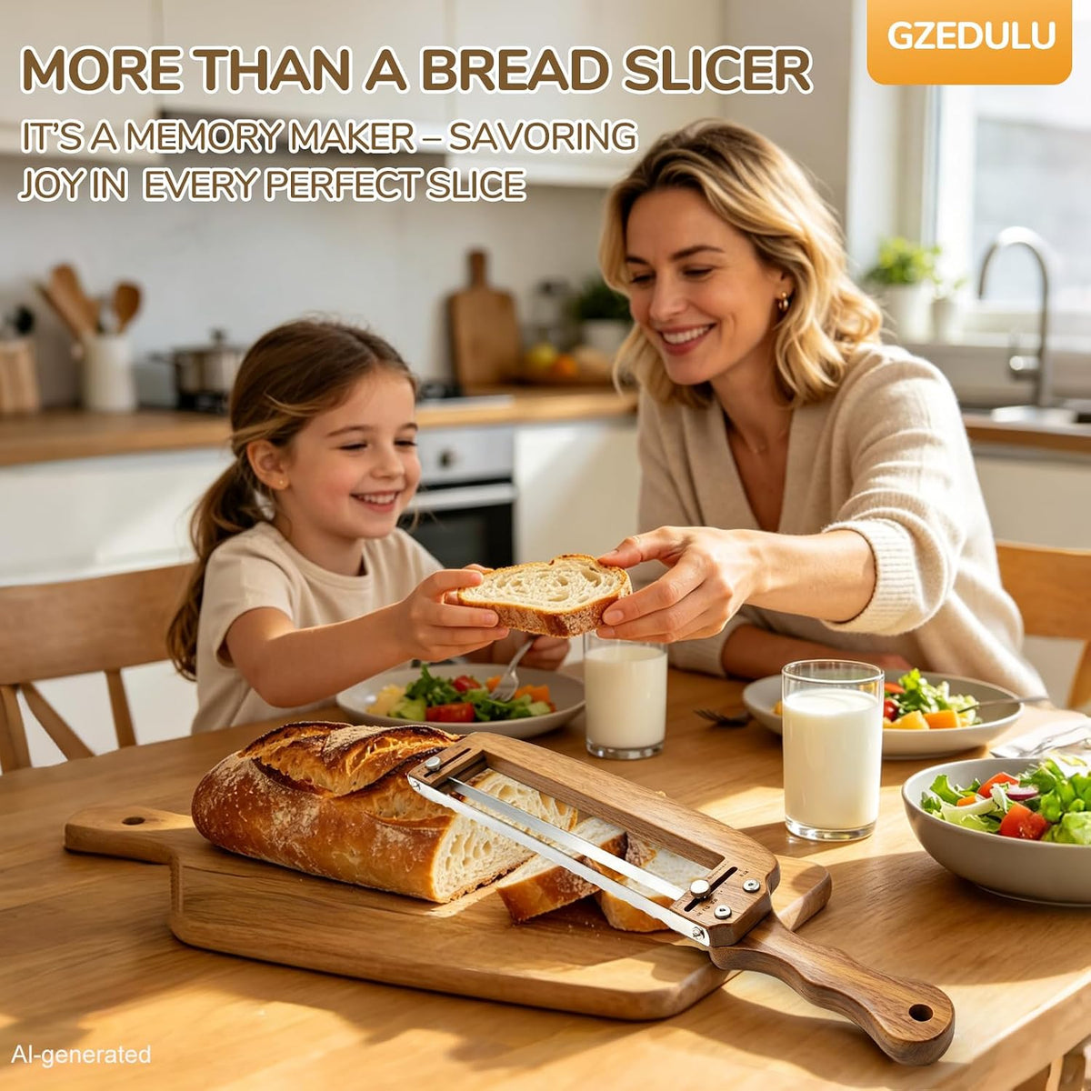 Adjustable Bread Slicer, Bread Knife for Homemade Bread, Manual Slicer Cutter Sharp Serrated Stainless Steel Blade Sourdough Tools for Baguettes, Bagels & Loaves, Ideal Gift for Bakers