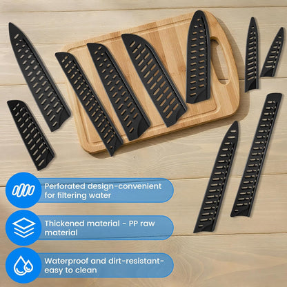 10-Pack Black Knife Sheaths for Kitchen Knives - Universal Protective Blade Covers for 10" Bread Knife, 8" Carving, 7" Chef, 5" Utility, 3.5" Paring Knives, Ventilated Safe Storage, PP Material