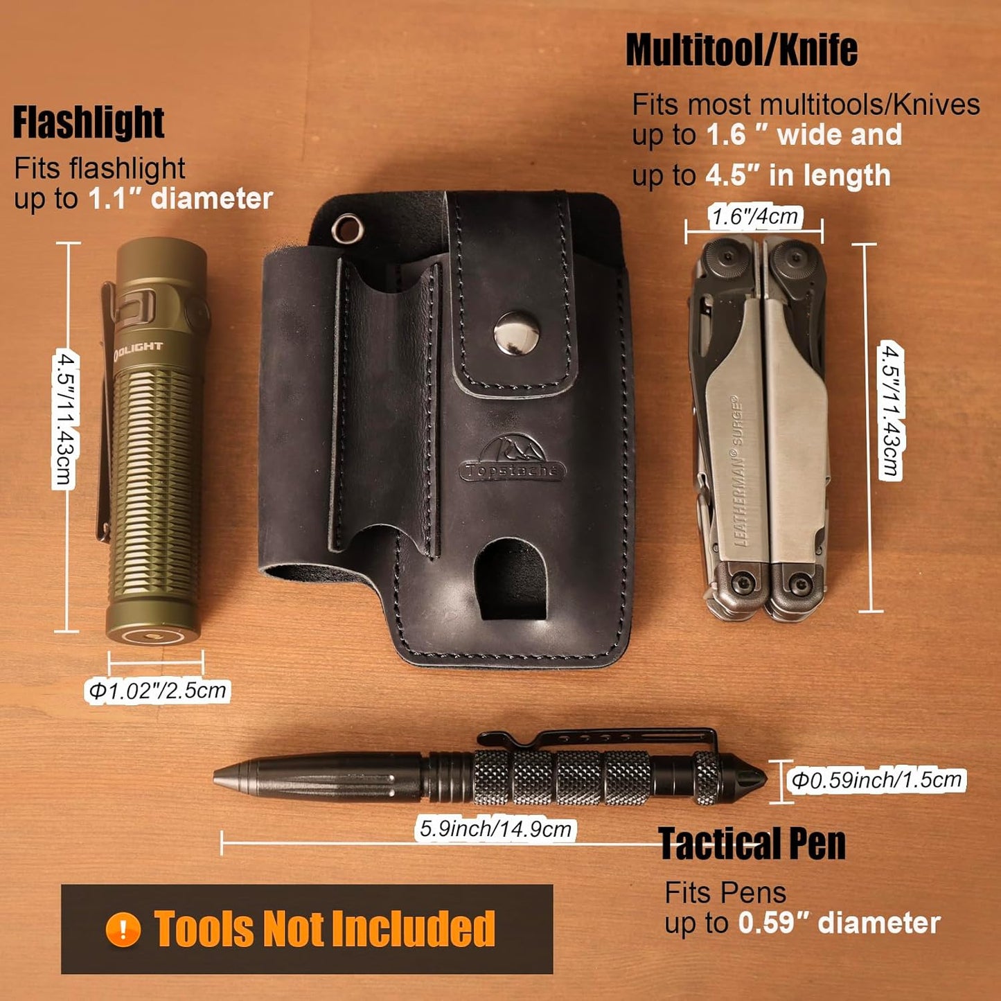 Leather Multitool Sheath - Multi Tool Holster with Belt Clip - EDC Belt Organizer Fits Multitool, Flashlight, Pen - Leather EDC Pouch Belt Holder Case with Closure Flap, Darkbrown